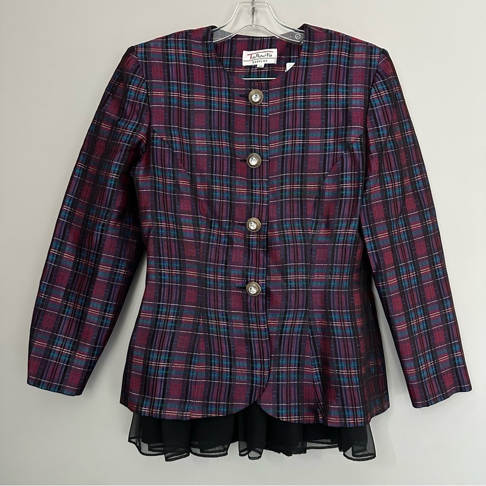 Two Piece Skirt Jacket Set Vintage Talbots Depeche Metallic Plaid Jacket & skirt